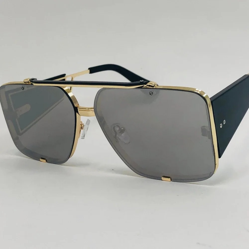 Square Sunglasses Gold Frame Silver Mirror Lens‎ Fashion Men Beach Street Wear